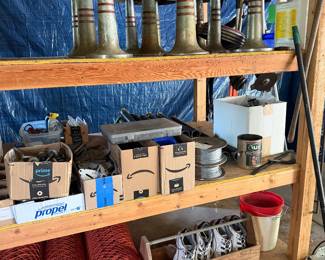 Vintage soda stools; garage door opener parts