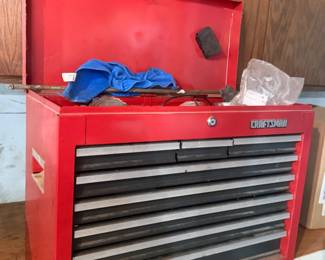 Craftsman 10-drawer Red Steel toolbox with key, filled with tools