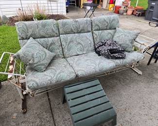 glider and cushions, footstool