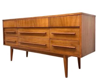 Dixie Mid Century Nine Drawer Dresser with Mirror