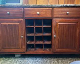 Wood Buffet with Laminate Top and Builtin Wine and Hidden Storage
