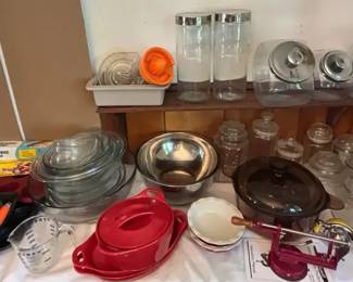 Assortment of Cooking Baking Items Including Corning Ware creations Stoneware