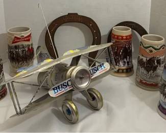 Budweiser Authentic Clydesdale Shoe, Steins, Busch Airplane