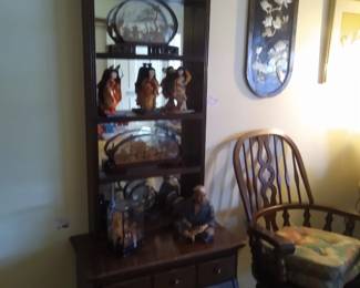 Walnut and glass wall shelves