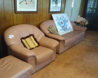Leather chair, ottoman, couch, loveseat