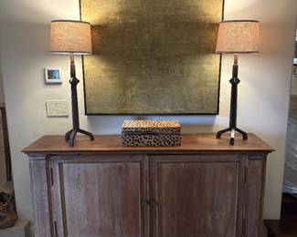 Rustic buffet cabinet with distressed, finish and ample storage  66x17.5x37