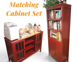 Set of Kitchen Storage Cabinets Rustic Red