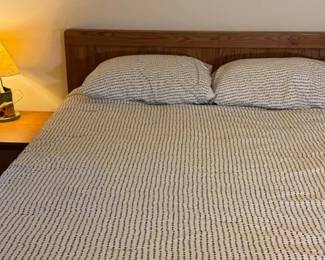 Wood Queen Size Headboard, Wood Night Stand And Marjolein Bastin Watering Can Lamp