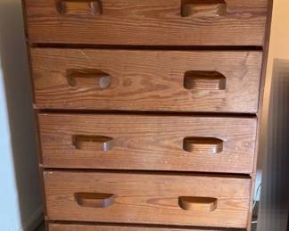 Vintage Rustic Wood Five Drawer Dresser