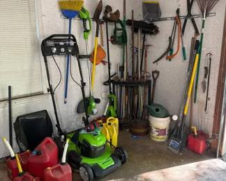 Landscape Essentials Greenworks Electric Lawnmower, Trimmer, Edger, Yard Tools And More