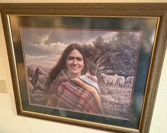Native American Woman with Sheep Print by Marvin Toddy