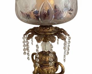 Victorian Crystal and Brass Compote with Beaded Dangles