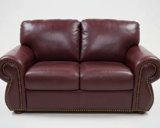 Burgundy Leather Loveseat with Nailhead Trim