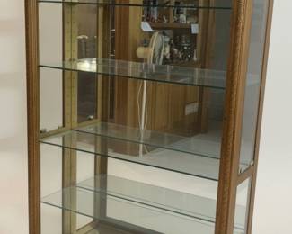  GoldGolden  Oak End Open Doors Curio Cabinet with  Detail Hand Carved Edge