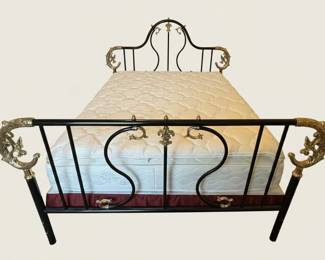 Vintage Ornate Black Metal and Brass Queen Bed Frame with RSP Posture Perfect "Picasso" Mattress sold separate