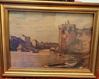 Antique Print of a European River Scene with Castle by E. Roesler Franz
