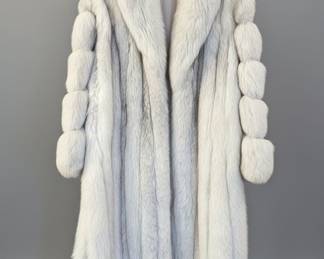 Vintage Blue Fox Fur Coat with Horizontal Sleeves