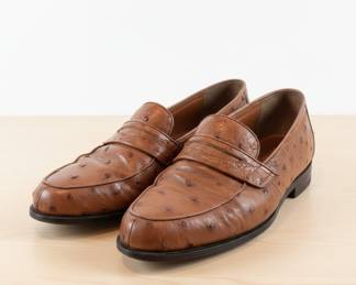 Mezlan Lisbon Ostrich Quill Penny Loafers Brandy