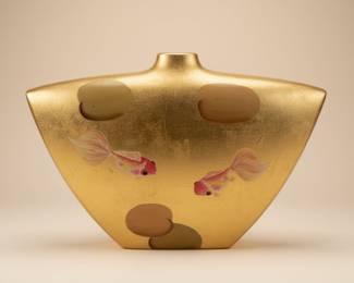 Large Decorative Vase with Gold Leaf Finish and Koi Fish Motif