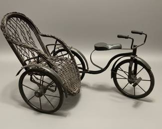 Vintage Wicker and Metal Rickshaw Tricycle