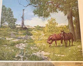 Western Landscape with Drilling Rig and Horses by Andy Thomas
