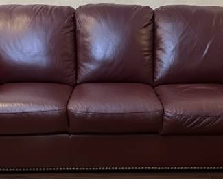 Traditional  Chateau D’ax Burgundy Leather Sofa with Nailhead Trim
