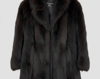 Loriann's Furs Black Fox Fur Coat with Tuxedo Collar