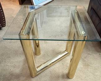 Karl Springer Style Brass and Glass "Z" Side Table 2 Available 