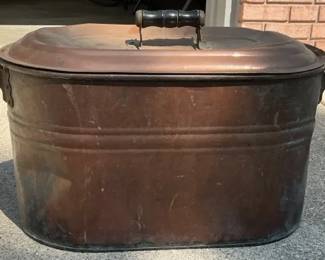 Vintage Copper Boiler Tub With Lid And Wooden Handles