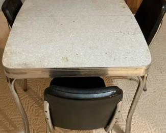Vintage Retro Formica Chrome Dining Set With Black Vinyl Chairs