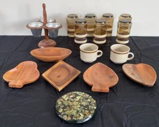 Vintage Libby Glasses  Wood Serving Dishes