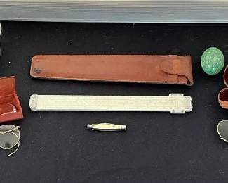 Glasses, Marbles, Knife, Egg,  Slide Rule