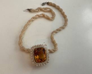 Victorian seed pearl and substantial citrine