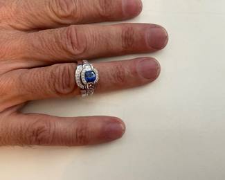 Sapphire, diamond and 18k white gold bridal set