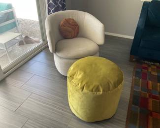 Side chair, olive velvet poof