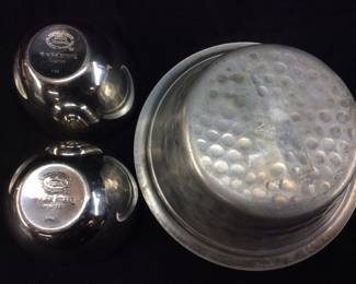 2 KIRK STIEFF PEWTER CUPS & EVERLAST FORGED ALUMINUM BOWL w LID