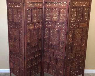  MID CENTURY 4 PANEL INDIAN TEAK WOOD ROOM DIVIDER NO SHIPPING PICKUP ONLY
