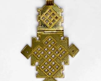 High Karat Yellow Gold Ethiopian Axum Cross Pendant