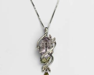 14K White Gold & Amethyst and Citrine Necklace