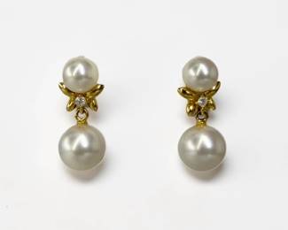 Mikimoto Pearl & 18K Gold Earrings
