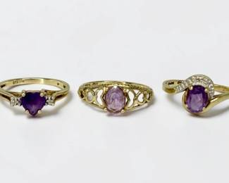 (3) 10K Gold Ladies Amethyst Rings