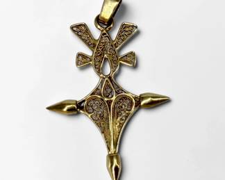 High Karat African Tuareg Agadez Filigree Cross Pendant