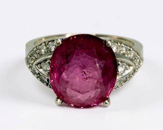 14K Gold Pink Tourmaline Diamond Ladies Ring