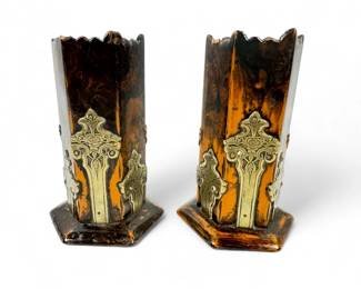 (2) English Paper Mache & Brass Spill Vases C.1850