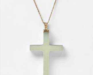 Jade Cross W/ 10K Yellow Gold Chain and Bale