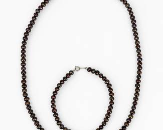 Brown Pearl & 10K Gold Necklace & Bracelet