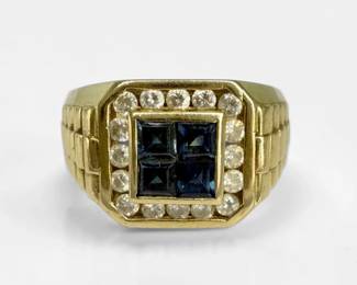 14K Yellow Gold Diamond Sapphire Ring