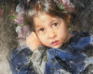 Ramon Kelly “Little Girl & Flower Crown” Pastel on Paper