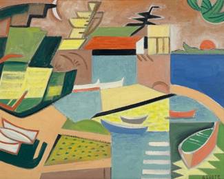 Andre Lhote “Harbor Scene” Oil on Canvas