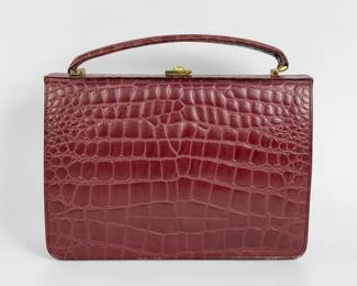 Vintage Versace Red Crocodile-Effect Leather Hand Bag